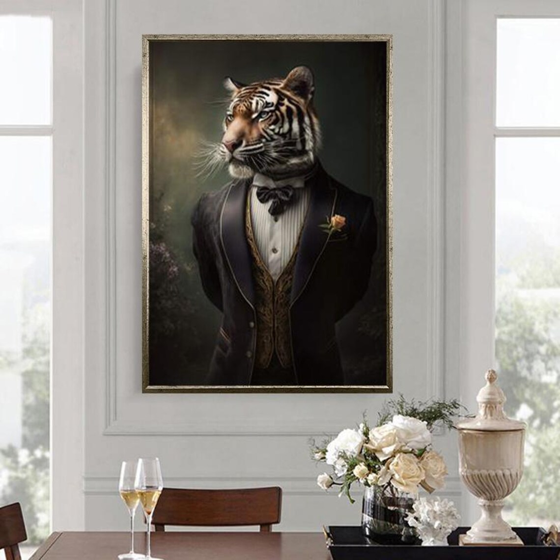 Dapper Tiger Wearing Black Tuxedo Funny Animal Portrait Poster