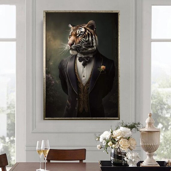 Dapper Tiger Wearing Black Tuxedo Funny Animal Portrait Poster