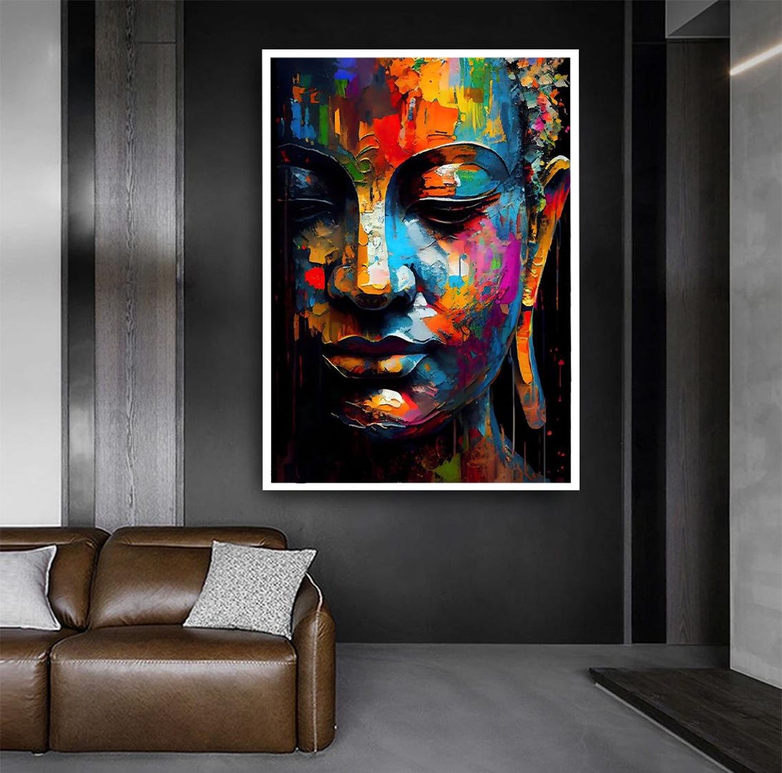 Colorful Abstract Buddha Face Modern Oil Painting Zen Decor Poster - Image 3