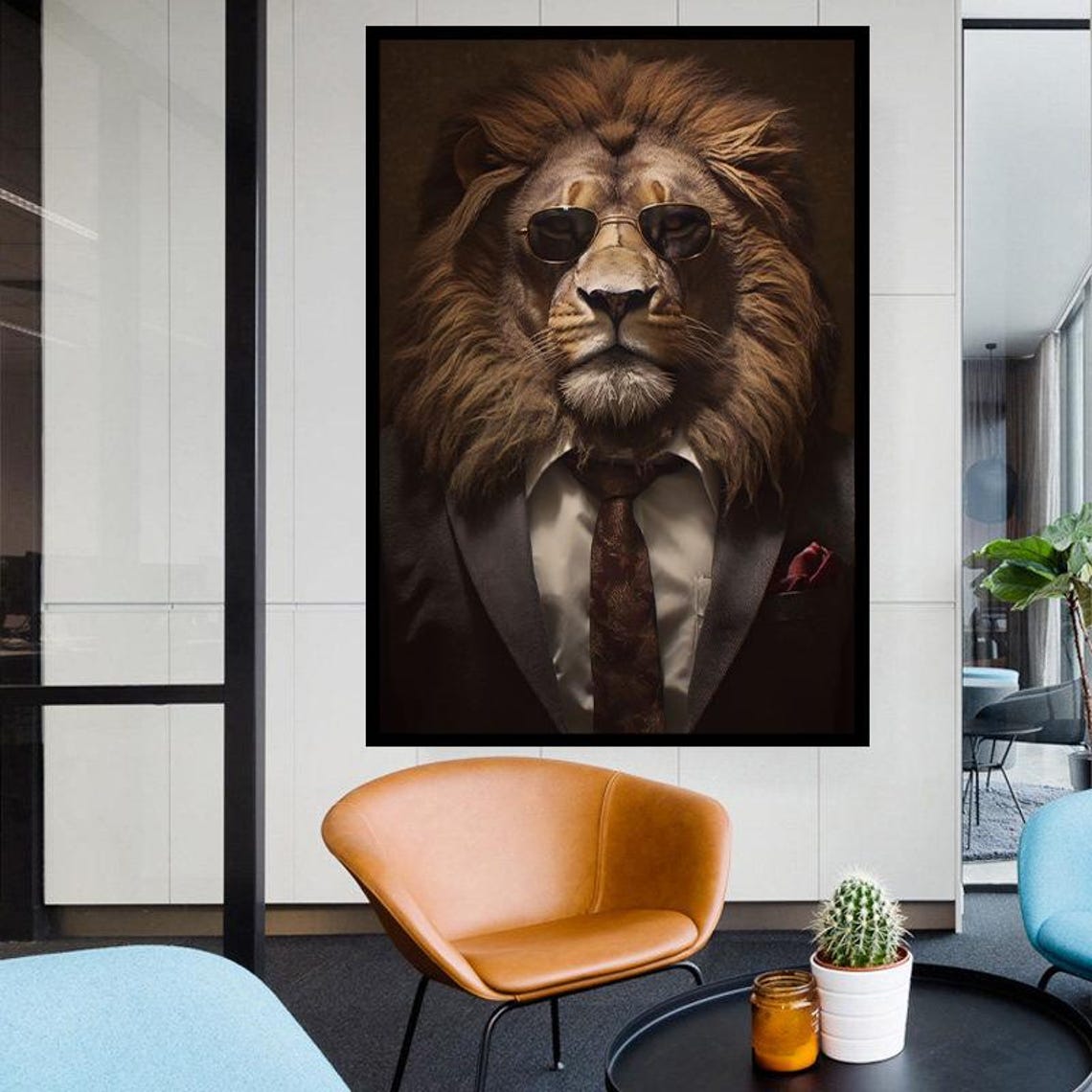 Funny Lion Boss In Suit And Sunglasses Humorous Animal Wall Poster - Image 4