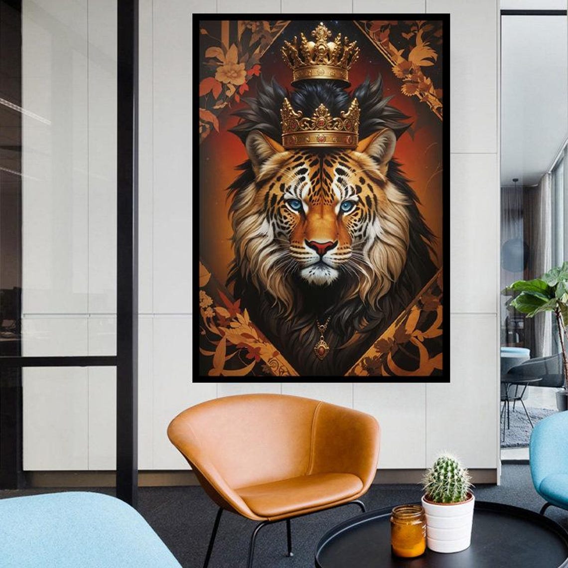 Royal Crowned Tiger King Portrait Blue Eyes Fantasy Wildlife Poster - Image 2
