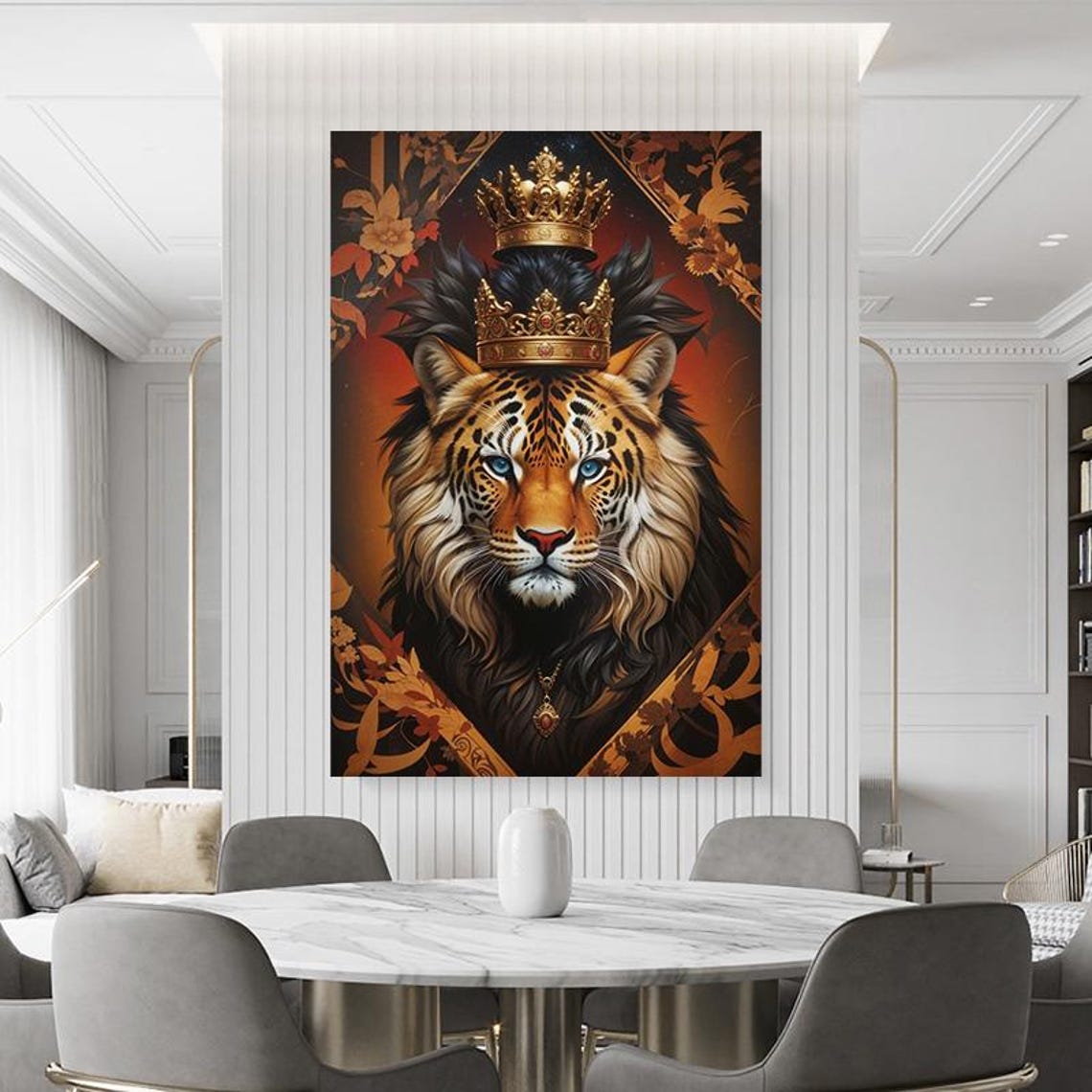 Royal Crowned Tiger King Portrait Blue Eyes Fantasy Wildlife Poster - Image 3