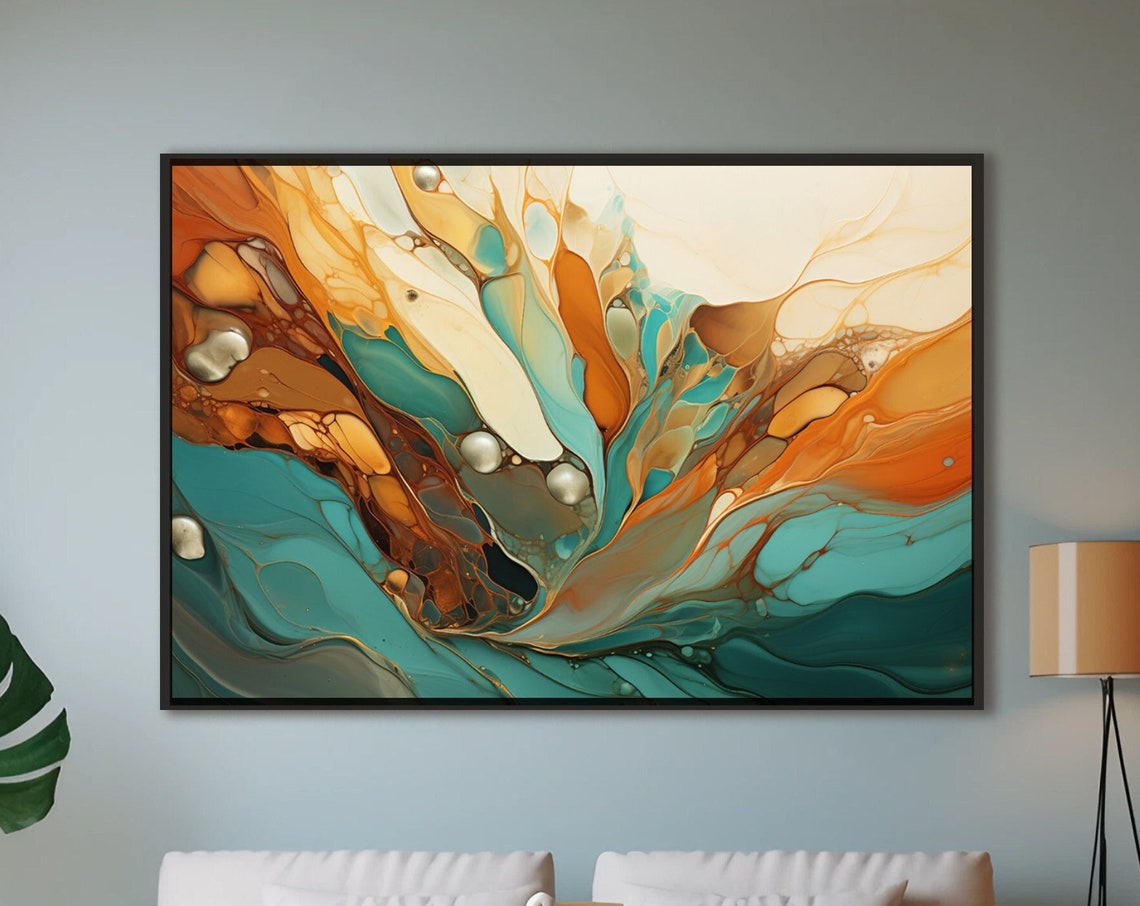 Abstract Wall Art Nature Inspired Print Bold Beautiful Orange And Teal Poster Home Decor Modern Art Home Office Decor Statement Piece