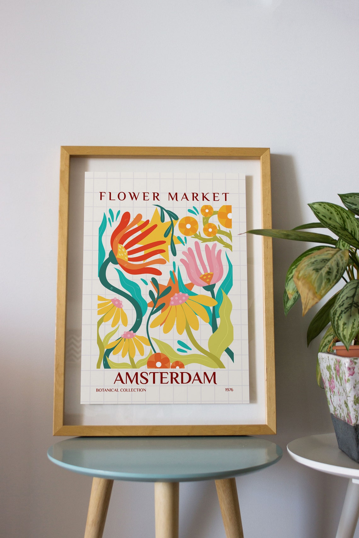 Amsterdam Flower Market 1976 Retro Tulip Daisy Botanical Poster - Image 2