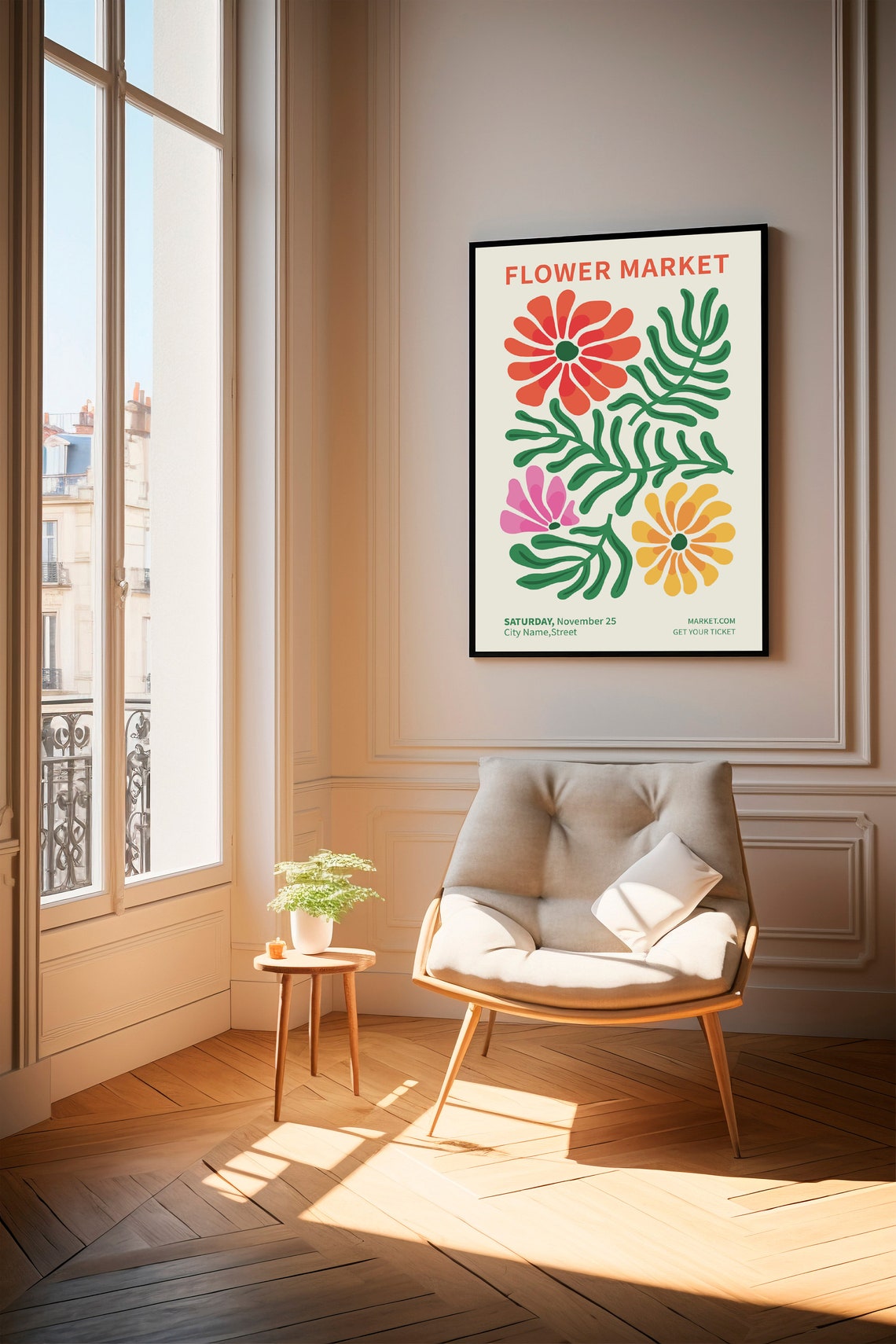 Flower Market Retro Bold Daisy Green Leaf Saturday Ticket Poster - Image 2