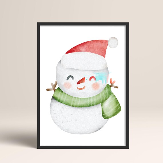 Snowman Print Snowman Christmas Print Christmas Art Xmas Decorprintmodern Holiday Decor Cute Christmas Print