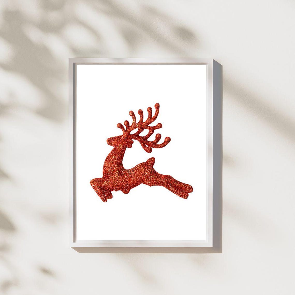 Red Glitter Leaping Reindeer Christmas Holiday Sparkle Poster - Image 2