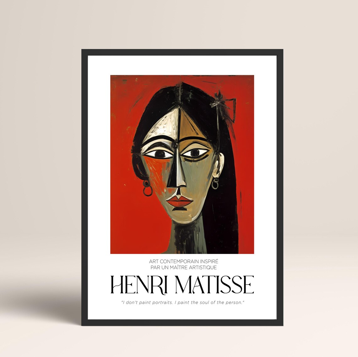 Henri Matisse Style Cubist Woman Portrait Red Quote Art Poster - Image 2