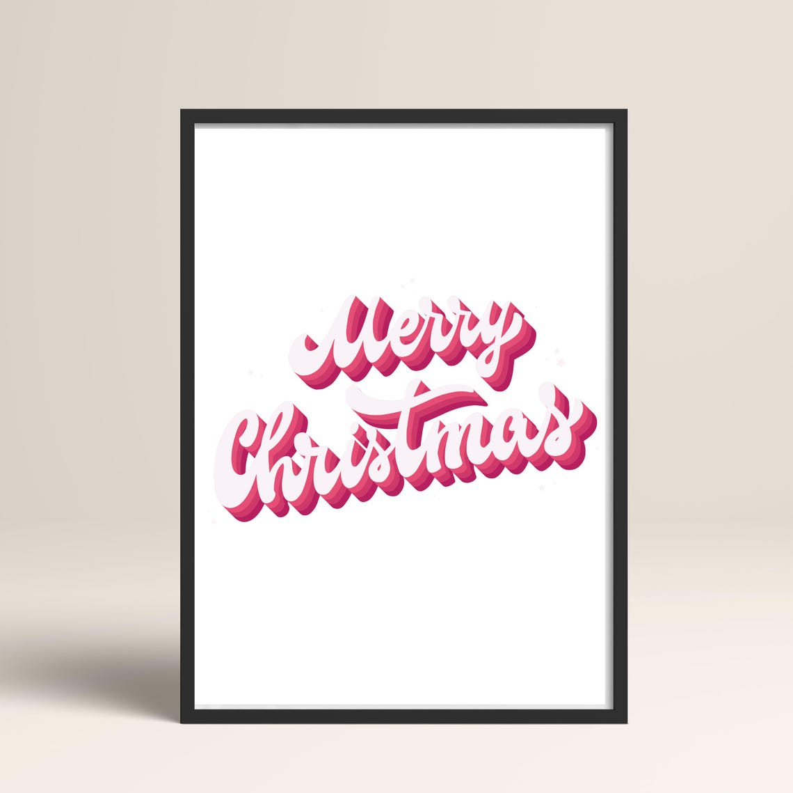 Retro Pink Script Merry Christmas Minimalist Typography Poster - Image 3