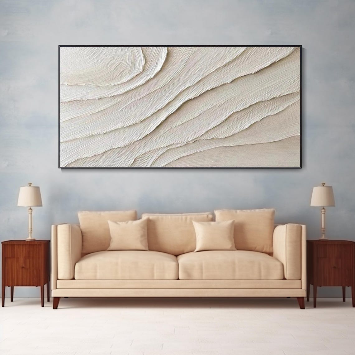 Minimalist Ivory Wave Texture Abstract 3D Painting Art Poster - Image 3
