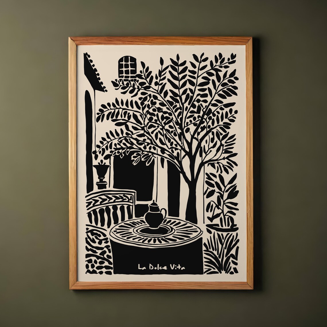 La Dolce Vita Italian Garden Courtyard Black Beige Art Poster