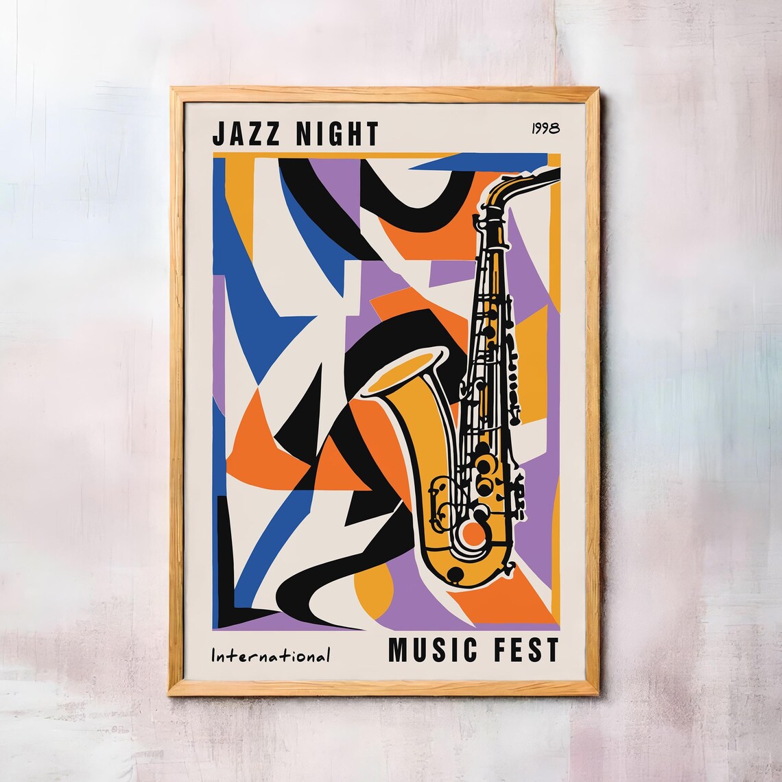 Jazz Night 1998 International Music Fest Saxophone Art Poster