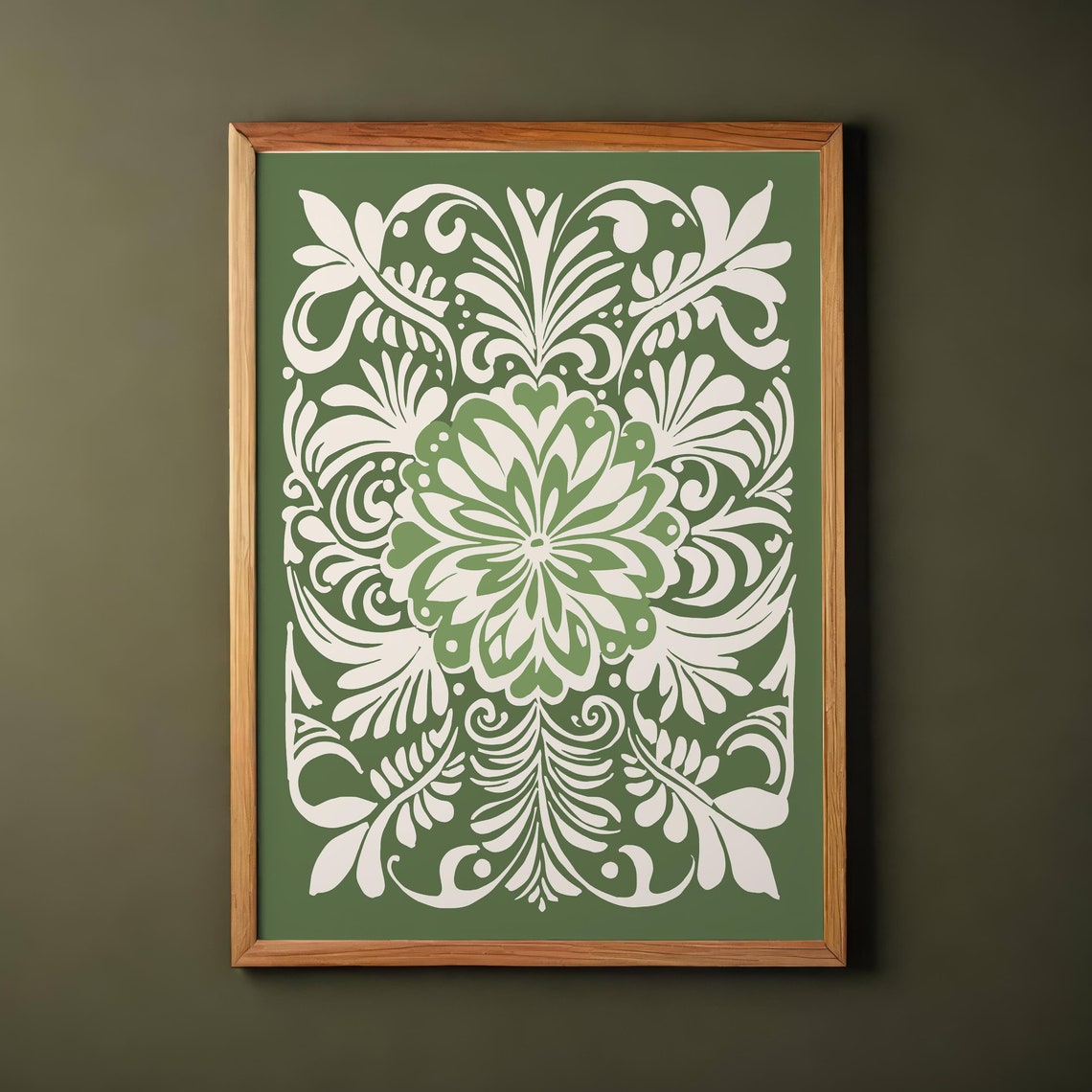 Green Cream Elegant Floral Pattern Rococo Botanical Art Print