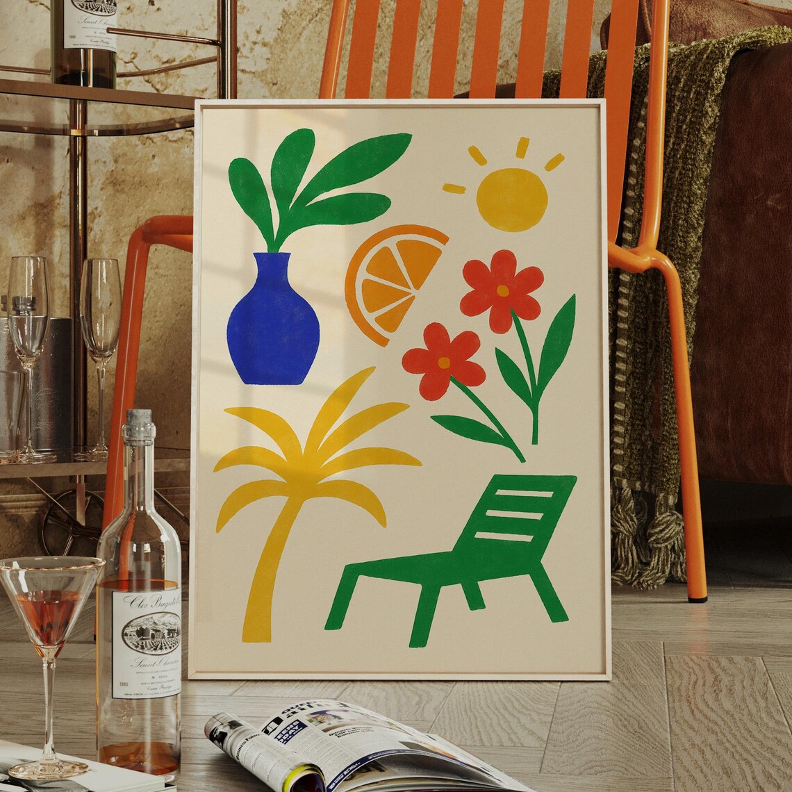 Summer Garden Abstract Colorful Minimalist Palm Chair Sun Poster