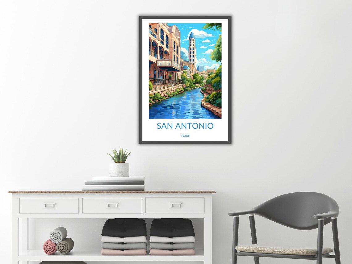 San Antonio Texas River Walk Waterfront Buildings Scene Poster - Image 2