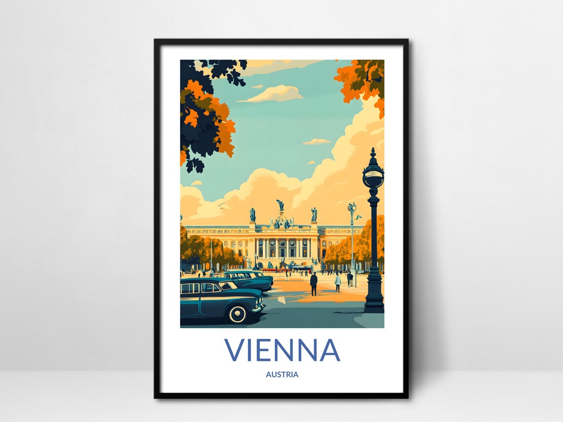Vienna Austria Historic Palace Vintage Cars Autumn Travel Poster
