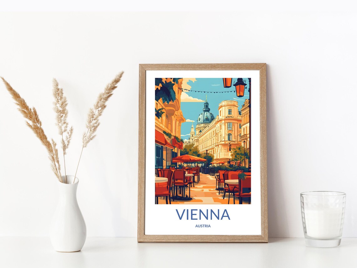 Vienna Austria Cafe Terrace Historic Dome Building Scene Poster - Image 3
