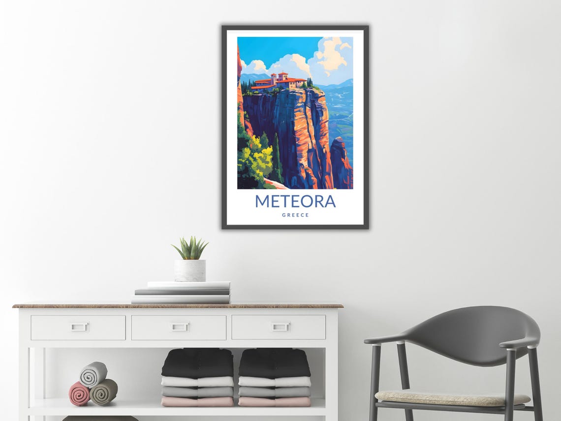 Meteora Greece Monastery Cliff Vintage Travel Poster Dramatic View - Image 2