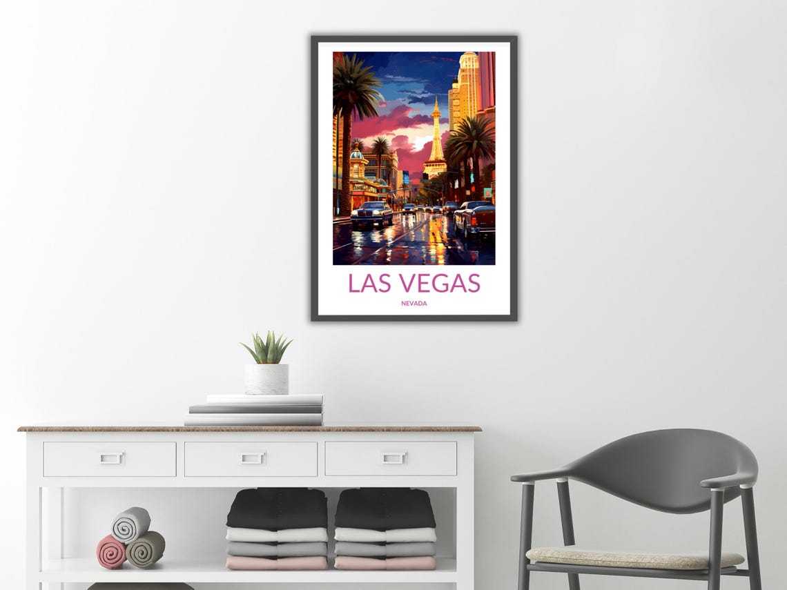 Las Vegas Strip Night Eiffel Tower Neon Lights Nevada City Poster - Image 2