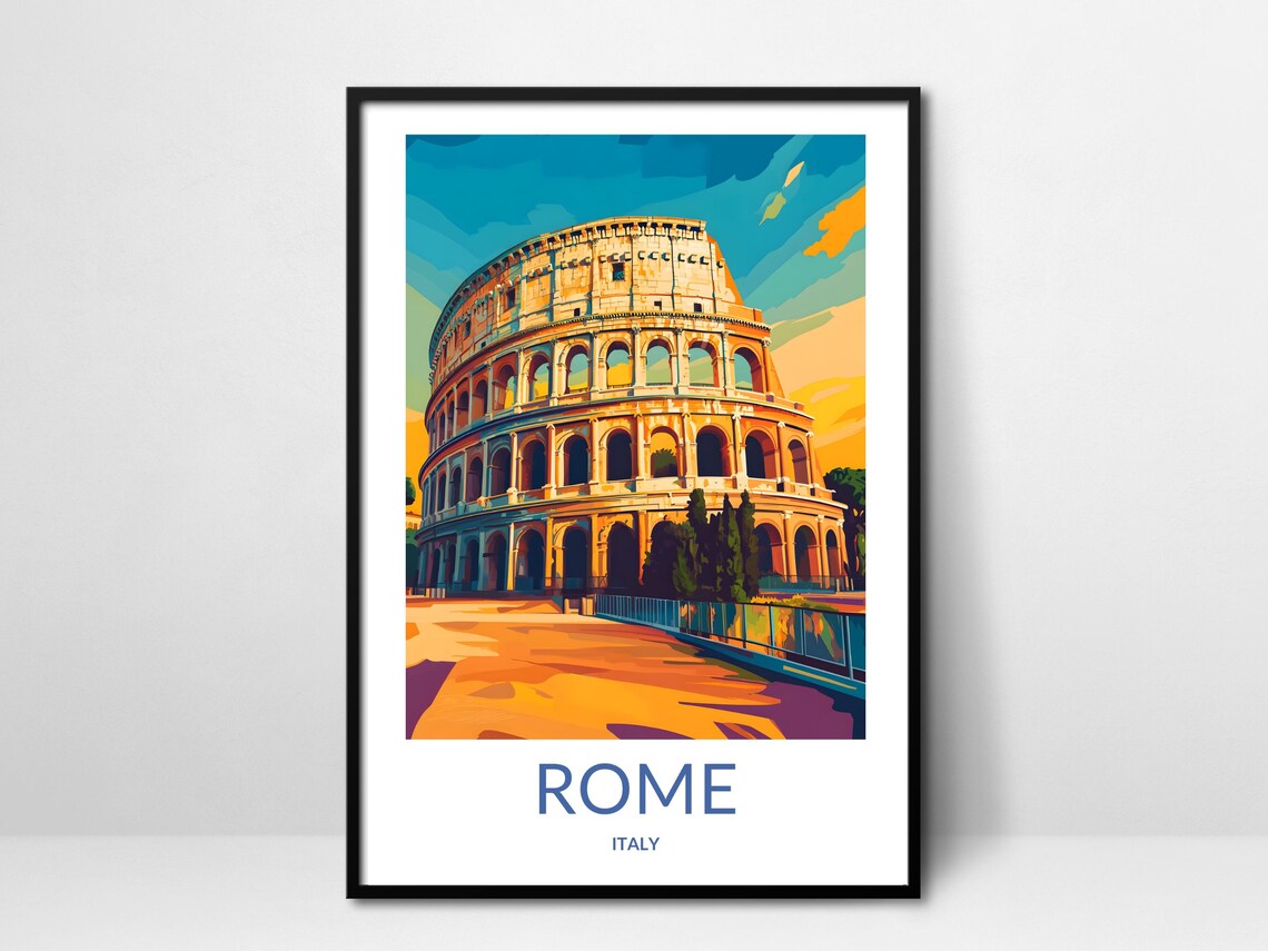 Rome Italy Colosseum Ancient Ruins Daytime Vintage Travel Poster