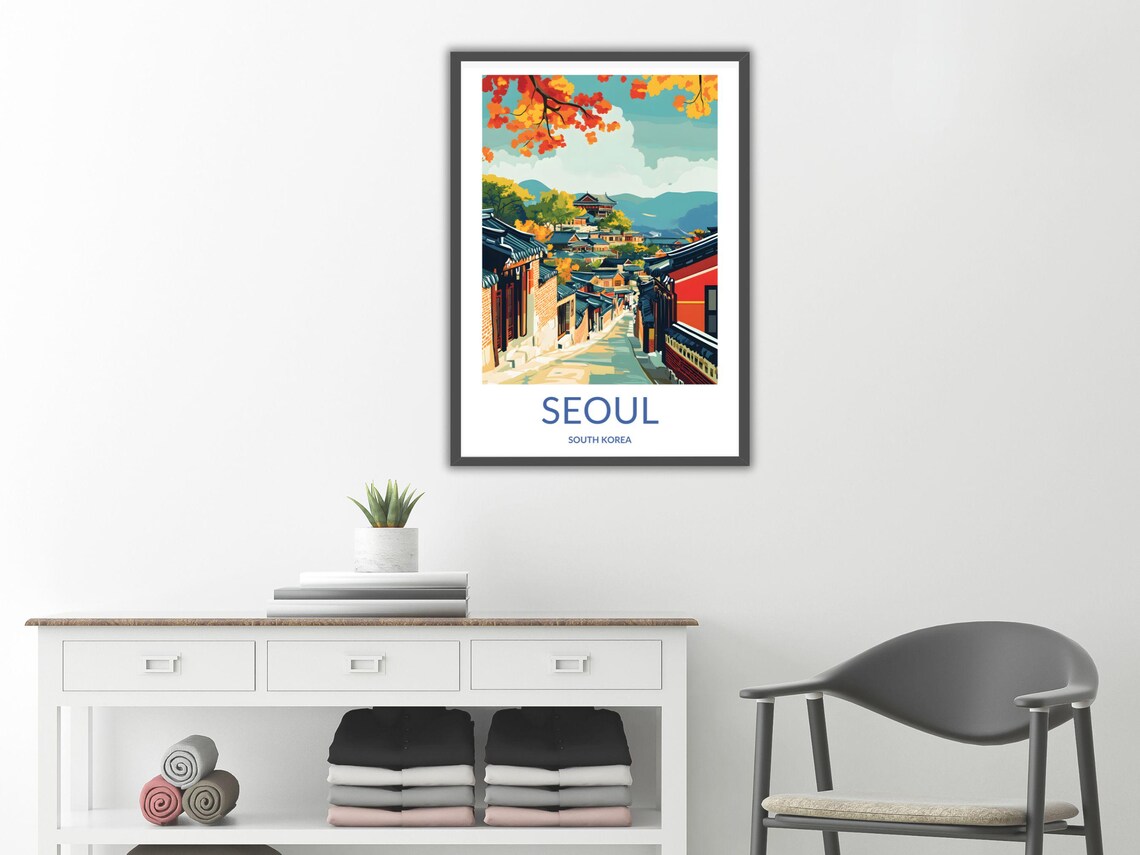 Seoul Korea Bukchon Hanok Alley Autumn Leaves Temple View Poster - Image 2