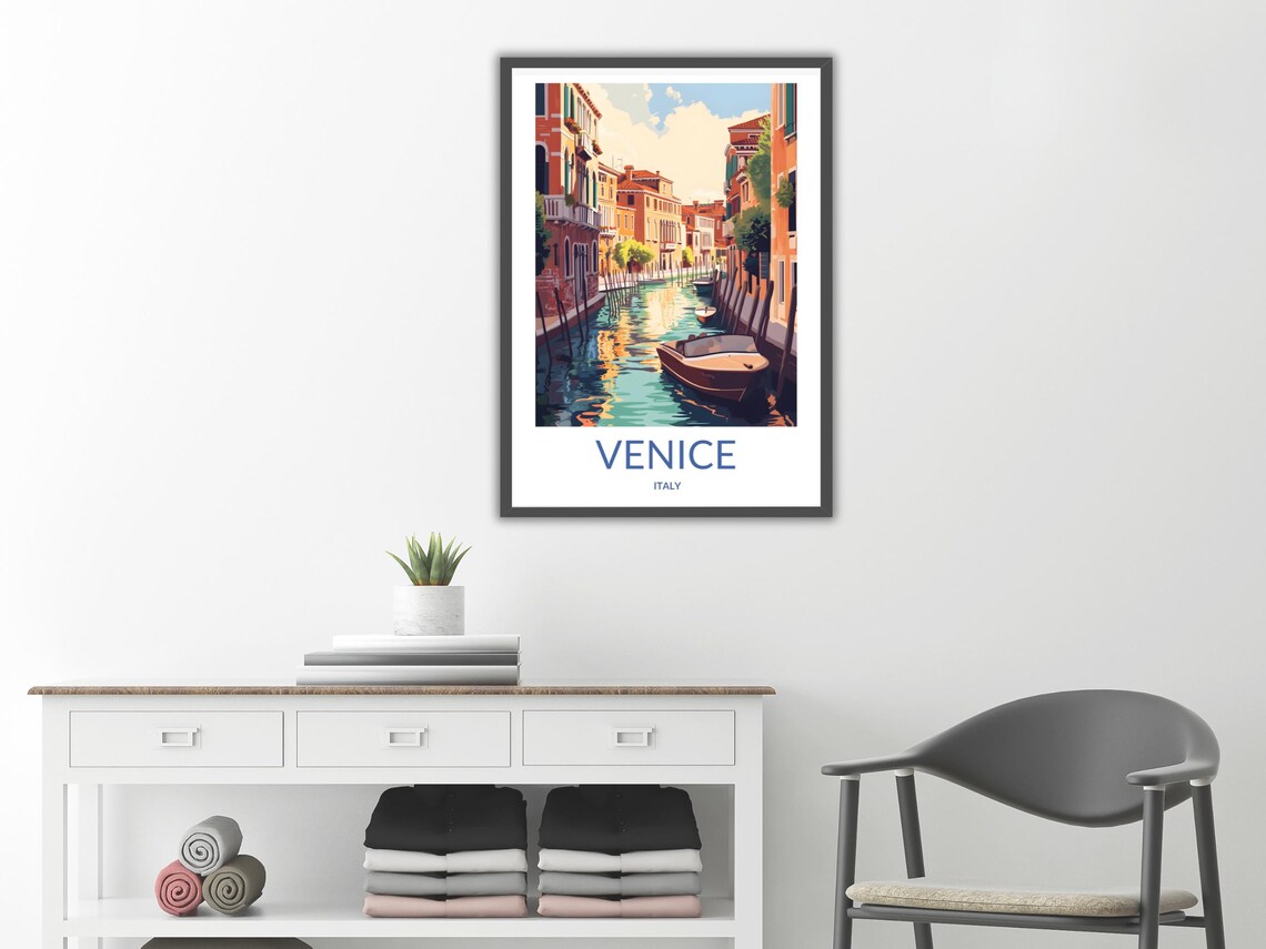 Venice Italy Grand Canal Boat and Colorful Buildings Travel Poster - Image 2
