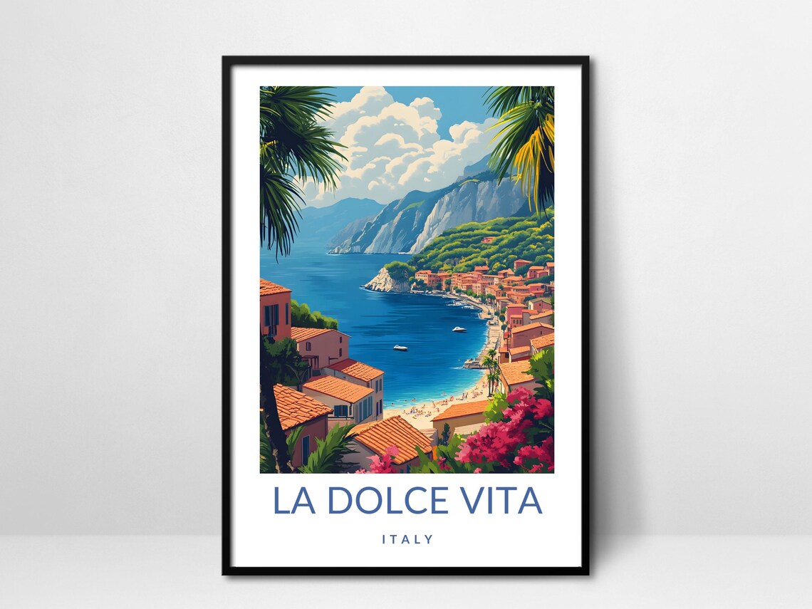 La Dolce Vita Italian Beach Town Travel Poster Vintage Coastal Artwork