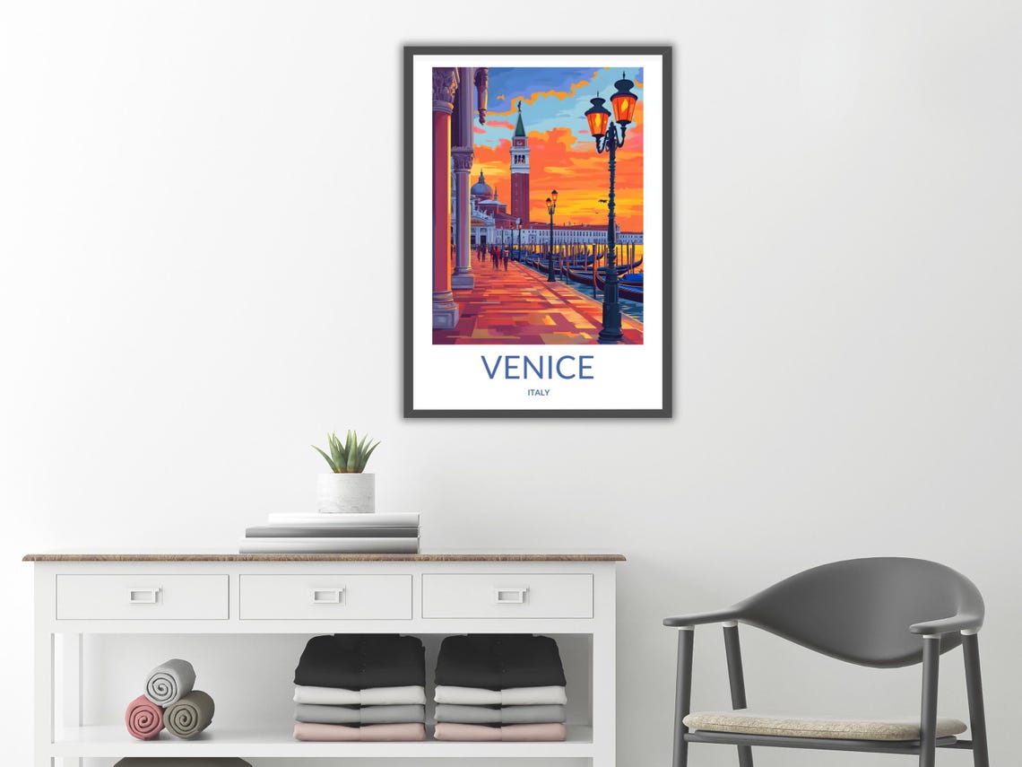 Venice Italy St Marks Campanile Sunset Gondola Waterfront Poster - Image 2