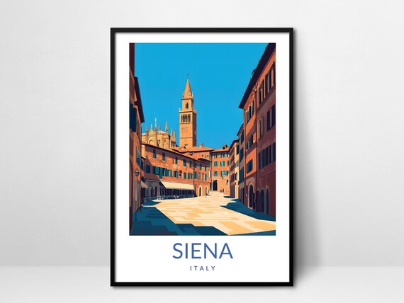 Siena Italy Cathedral Bell Tower Poster Medieval Piazza Vintage Travel