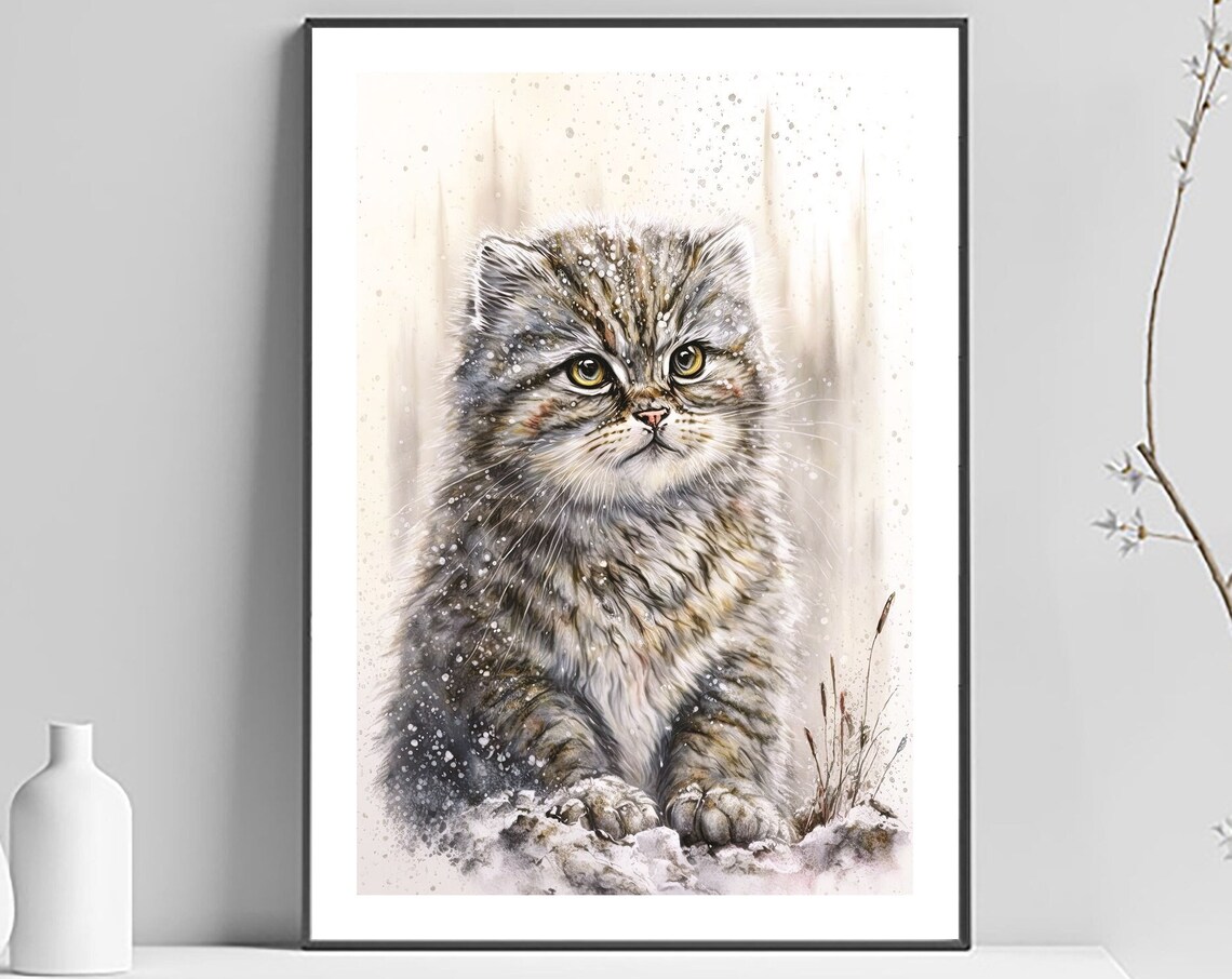 Kawaii Cat Illustration Art Print, Cute Cat Wall Art