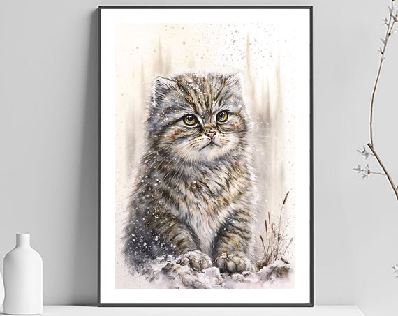 Kawaii Cat Illustration Art Print, Cute Cat Wall Art