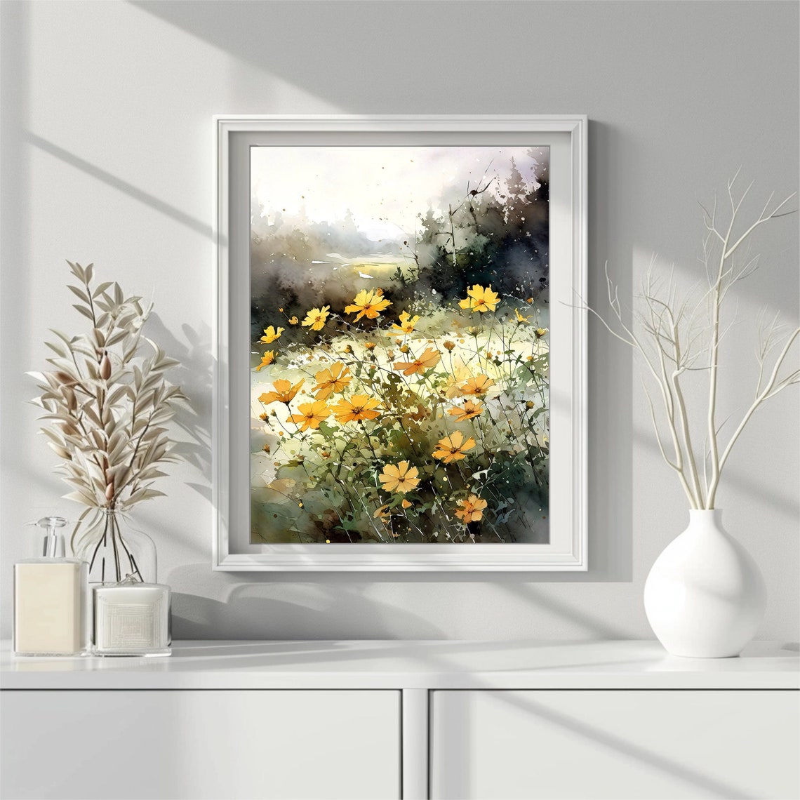 Yellow Cosmos Wildflowers Watercolor Meadow with Soft Light Poster - Image 5