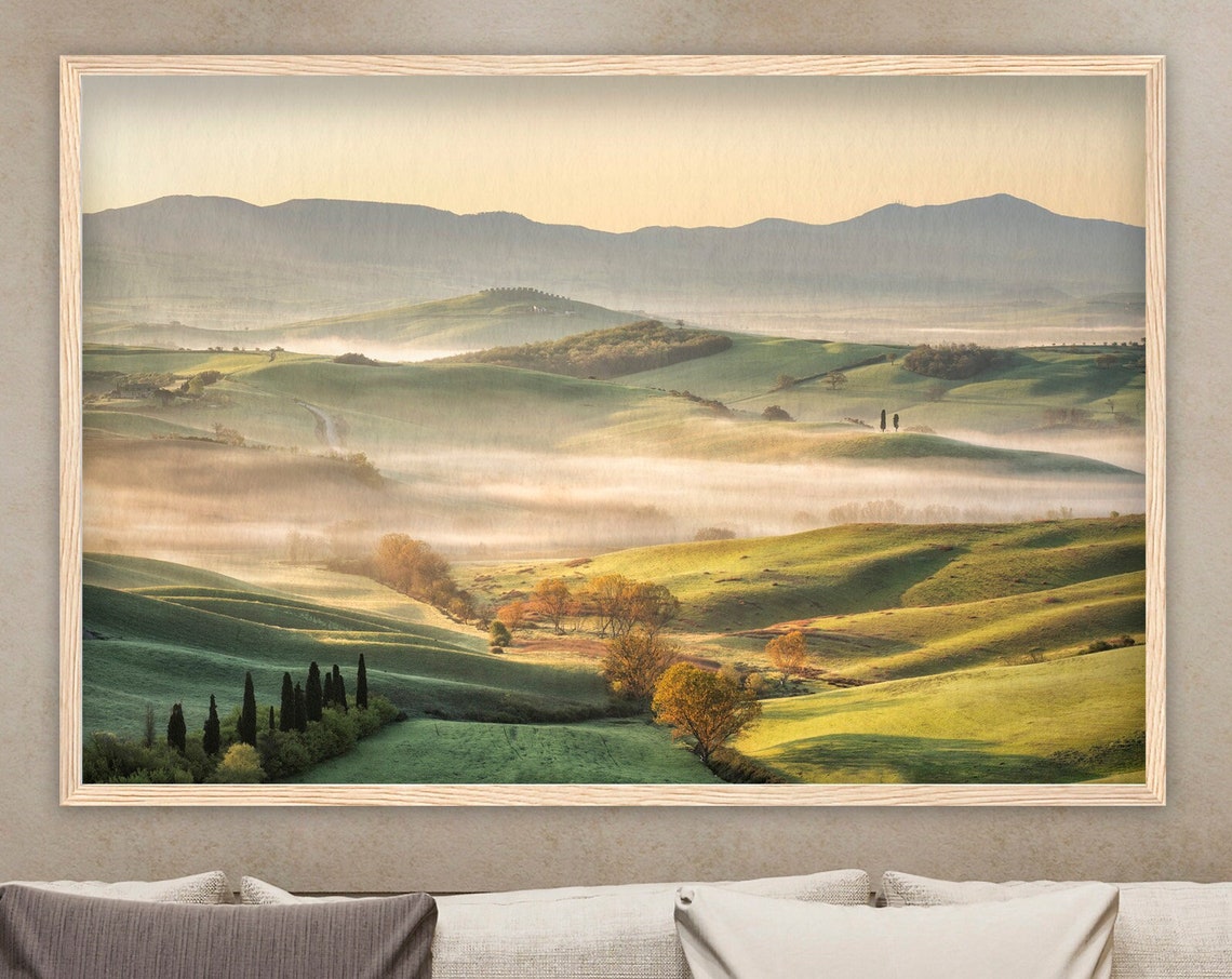 Misty Tuscany Sunrise Rolling Green Hills And Cypress Trees Poster