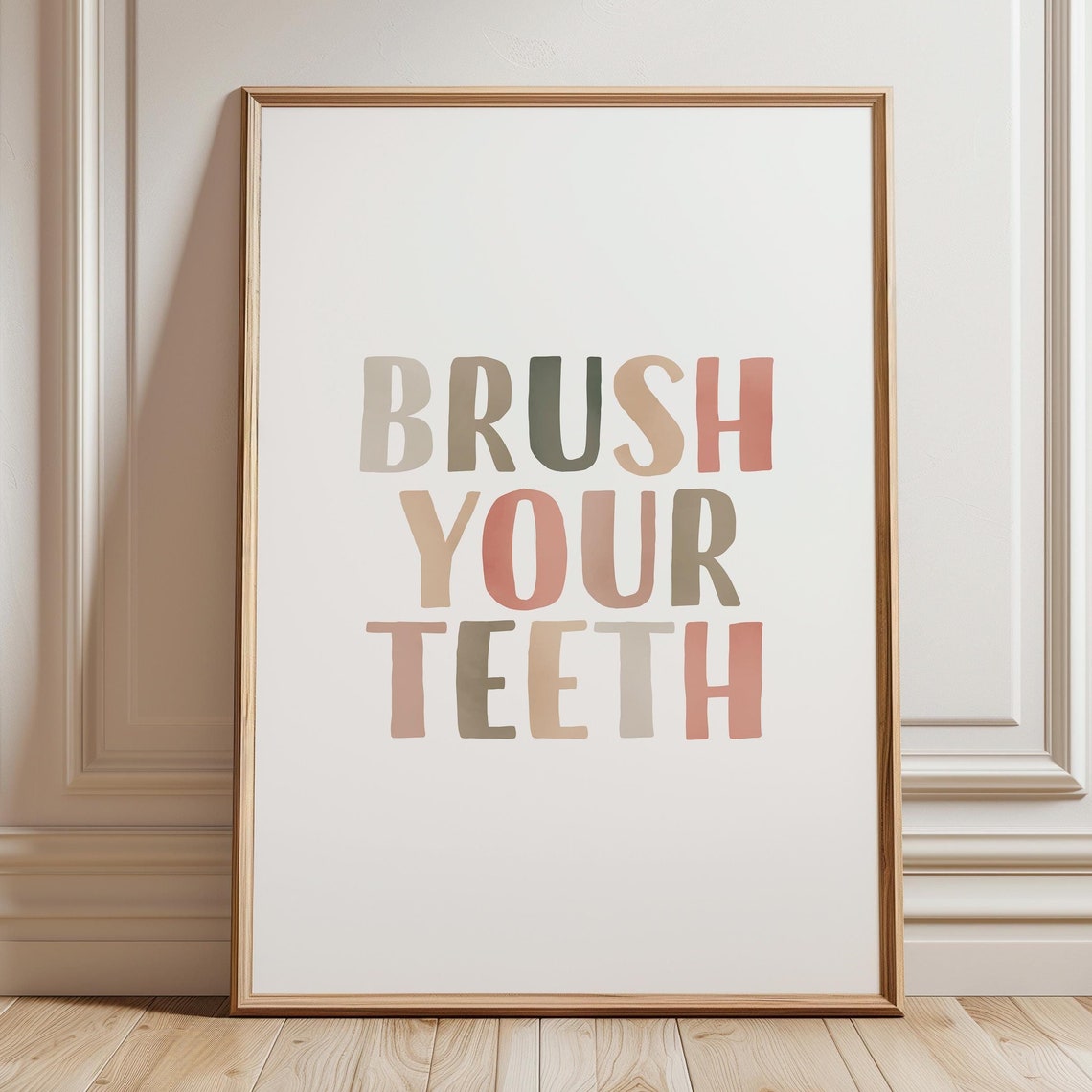 Brush Your Teeth Pastel Bathroom Routine Nursery Sign Poster