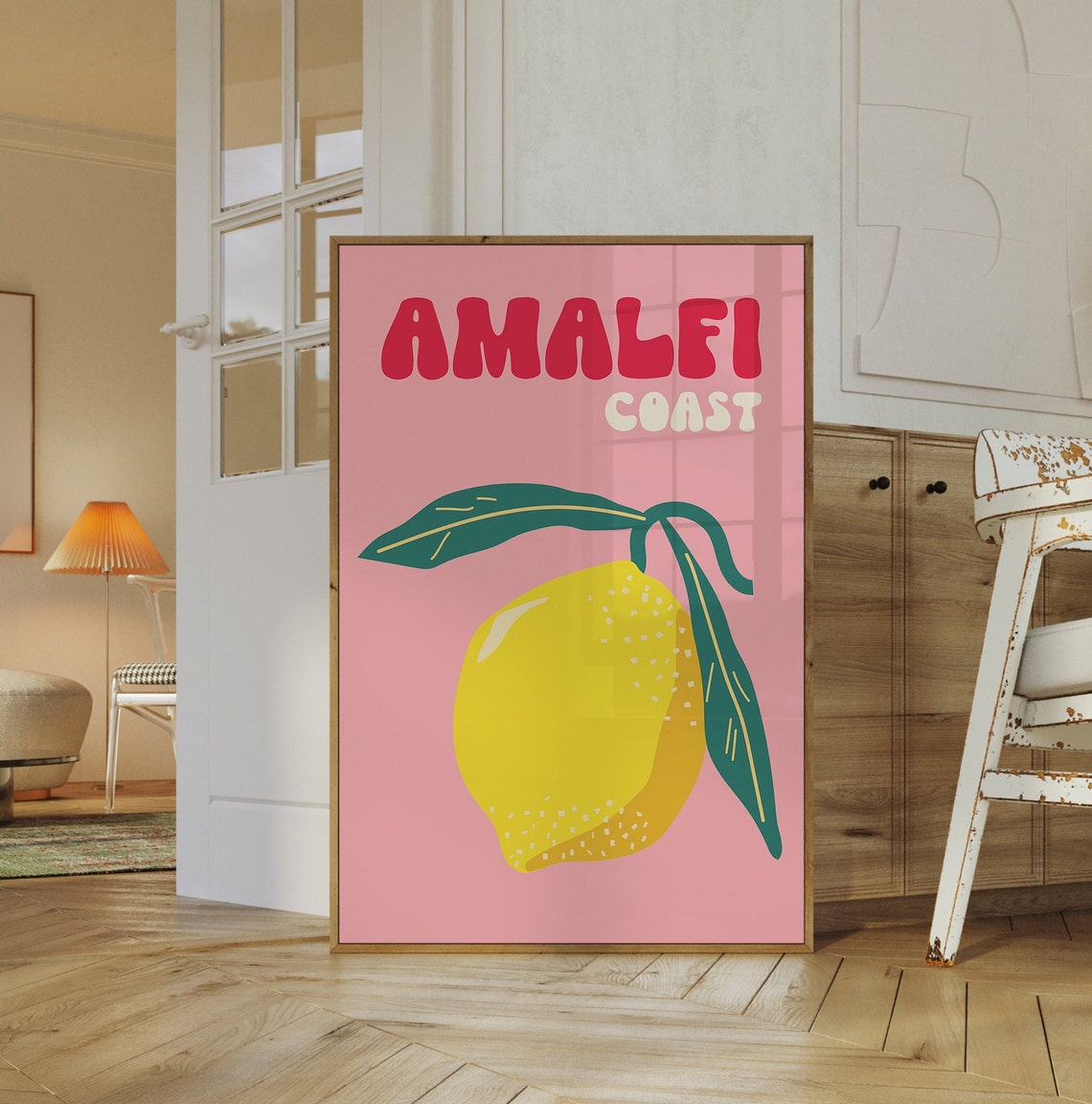 Amalfi Coast Pink Lemon Retro Groovy Italian Summer Travel Poster - Image 4