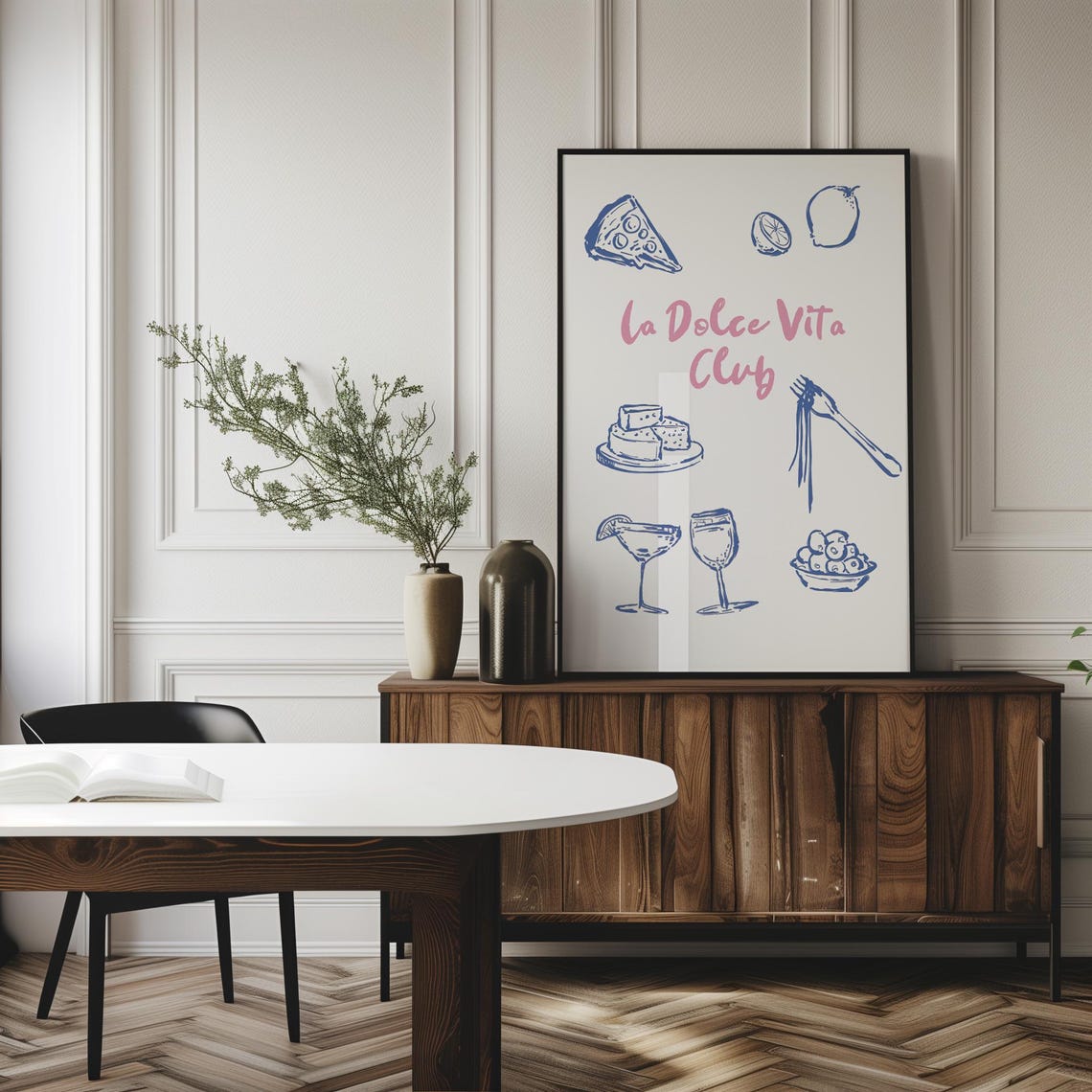 La Dolce Vita Club Pink Script Italian Food Wine Sketch Poster - Image 3