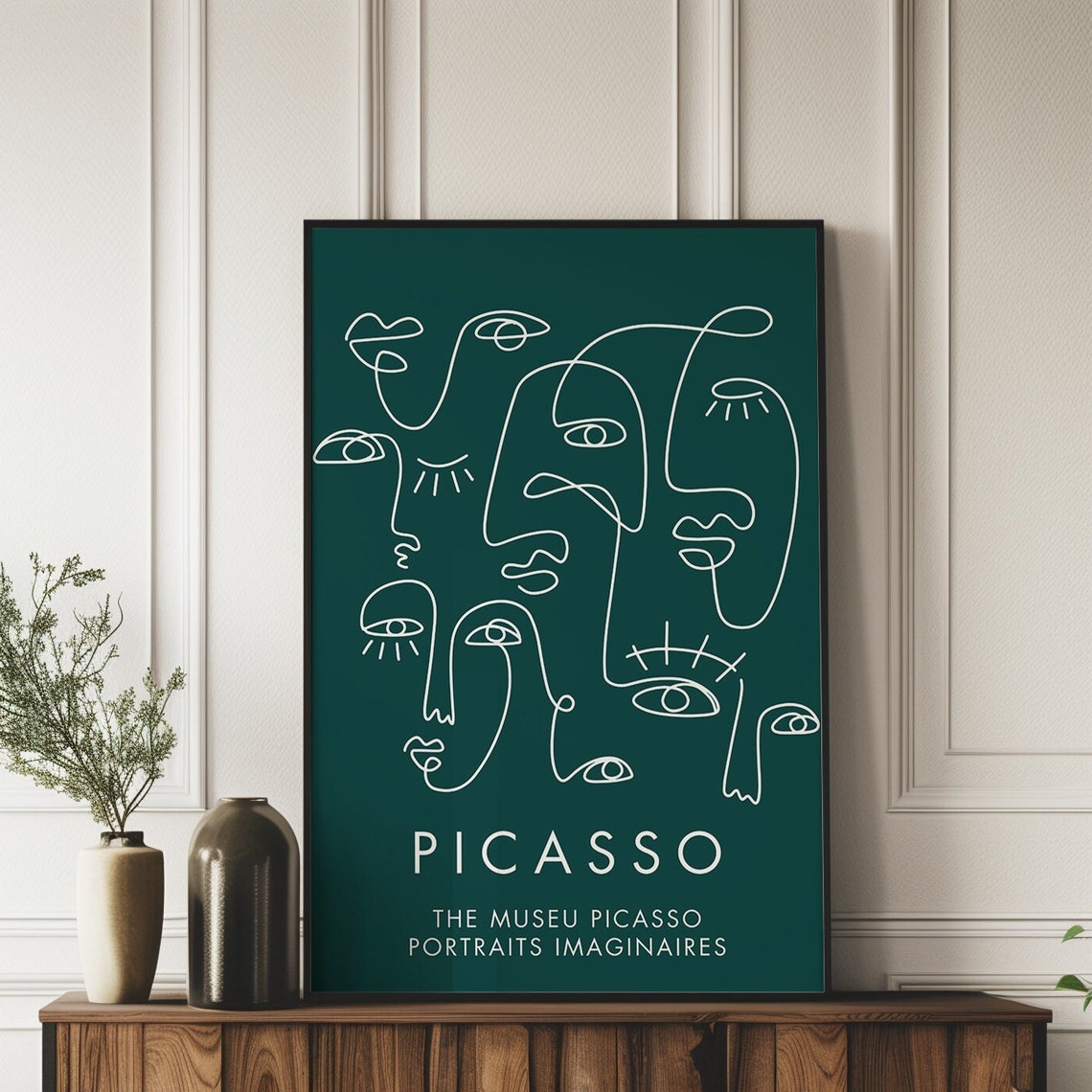 Emerald Green Picasso Portraits Imaginaires Line Faces Poster - Image 5