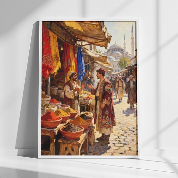 Istanbul Spice Market Bazaar Painting Turkish Kitchen Decor Poster