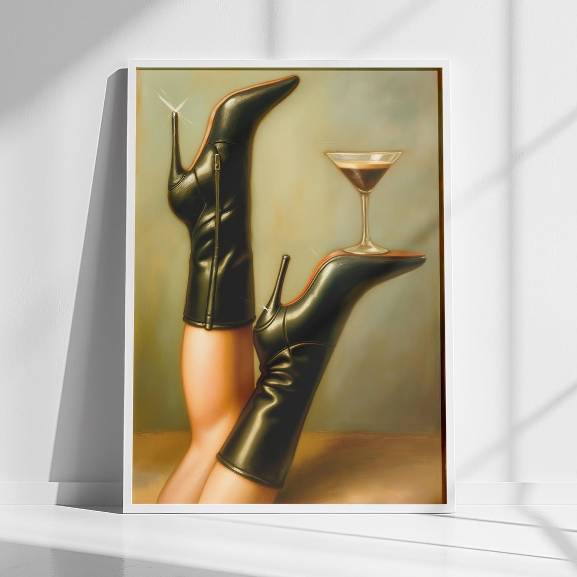 Surreal Stiletto Boots Martini Glass Cocktail Heels Art Poster