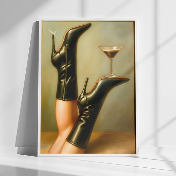 Surreal Stiletto Boots Martini Glass Cocktail Heels Art Poster