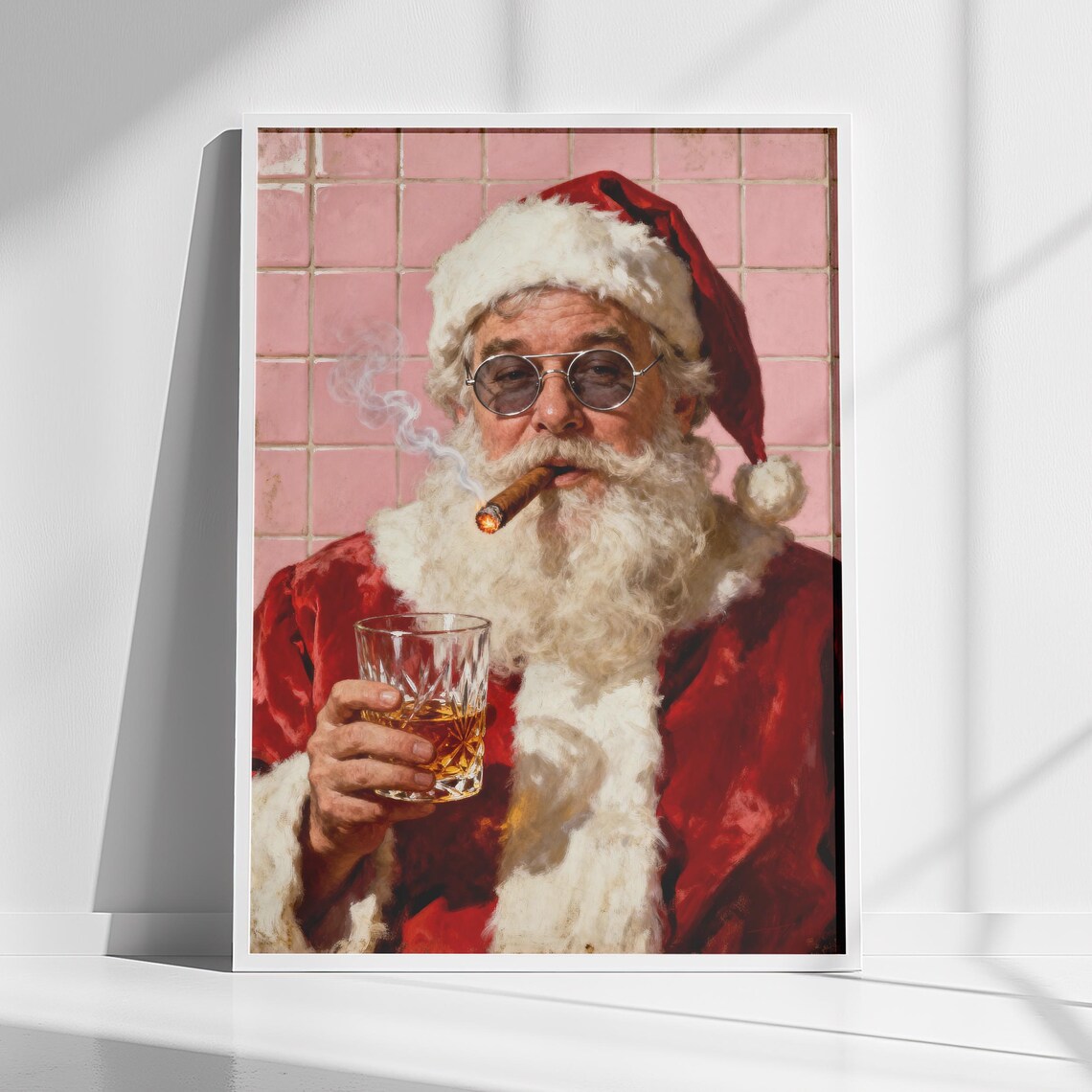 Santa Whiskey Bar Vintage Christmas Art Print