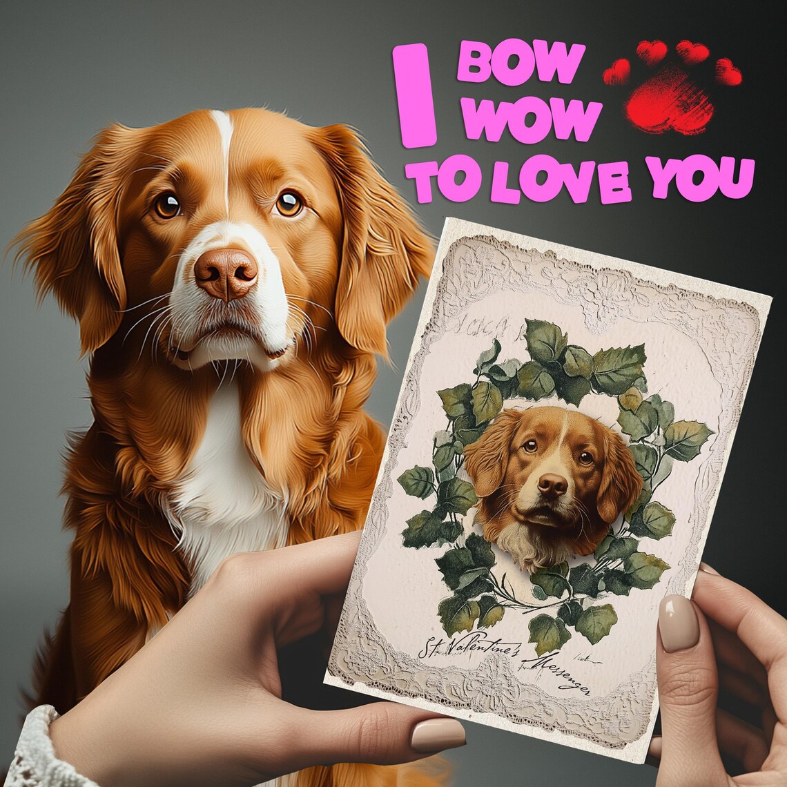 I Bow Wow To Love You Funny Dog Valentines Card From Your Dog Wall Art