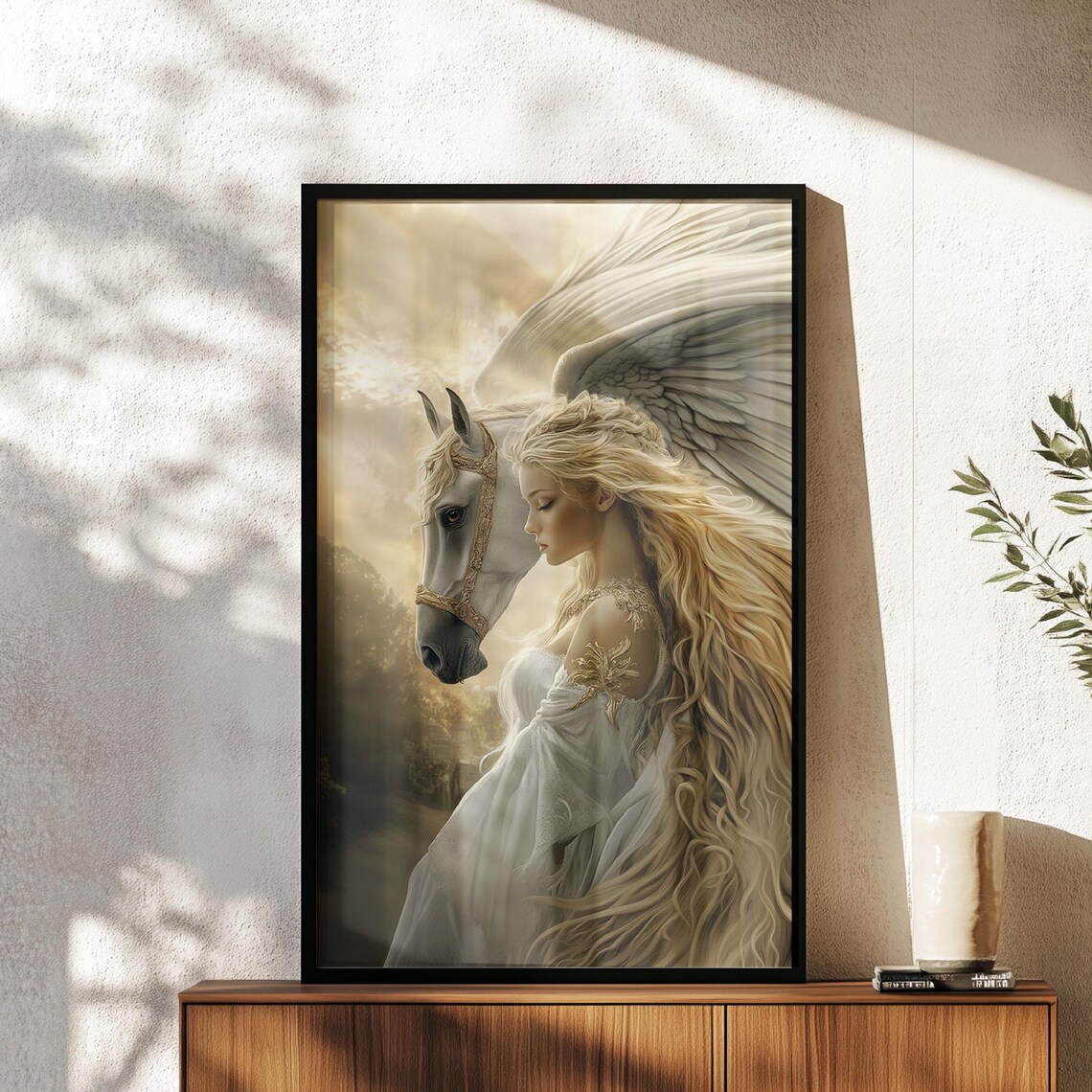 Pegasus Spirit Animal Goddess With White Winged Horse Fantasy Wall Art - Image 4