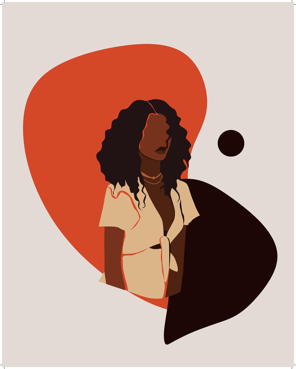Curly Hair Woman Burnt Orange Boho Abstract Modern Art Poster - Image 4