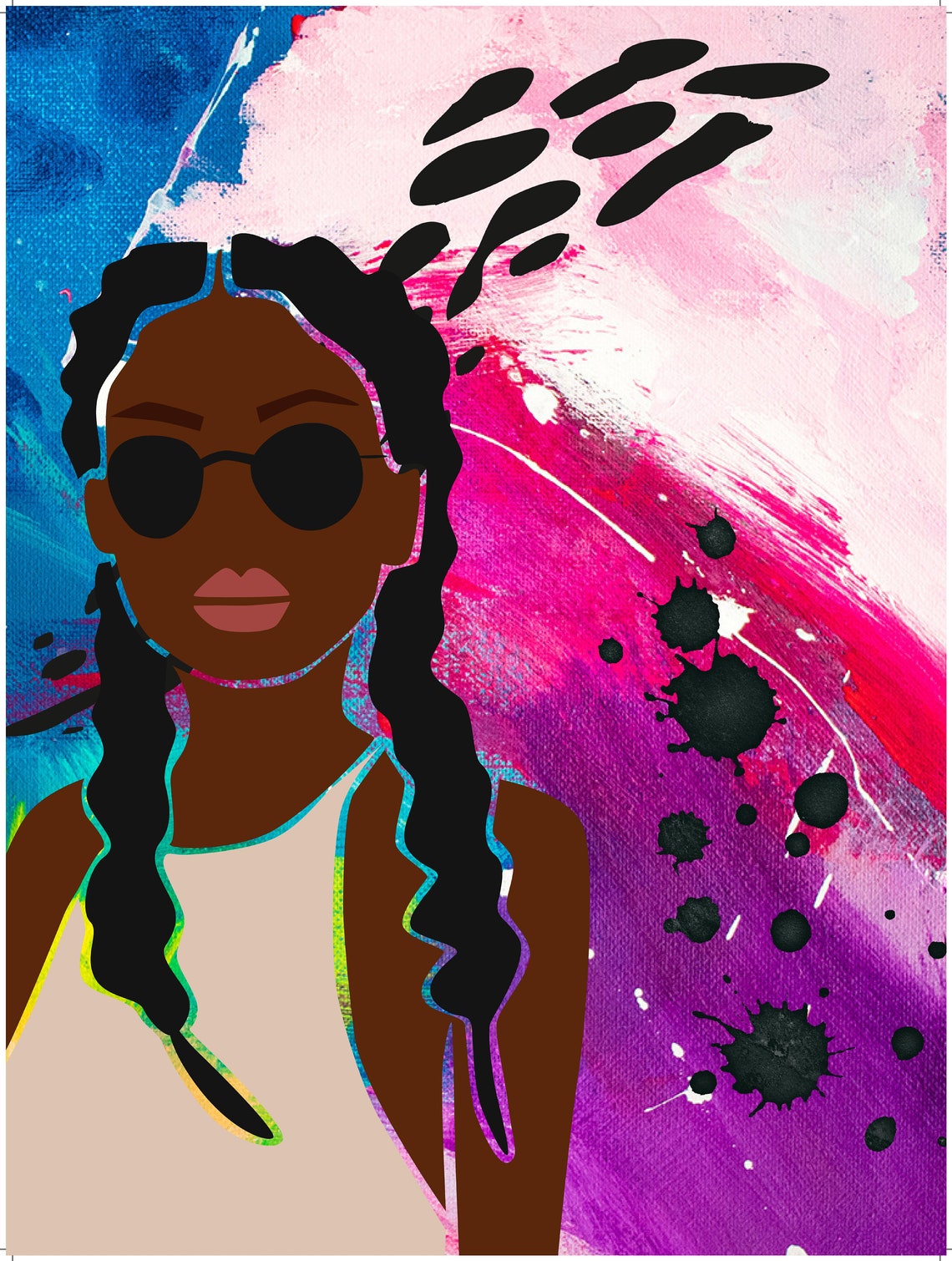 Cool Black Woman Sunglasses Color Splash Abstract Pop Poster - Image 3
