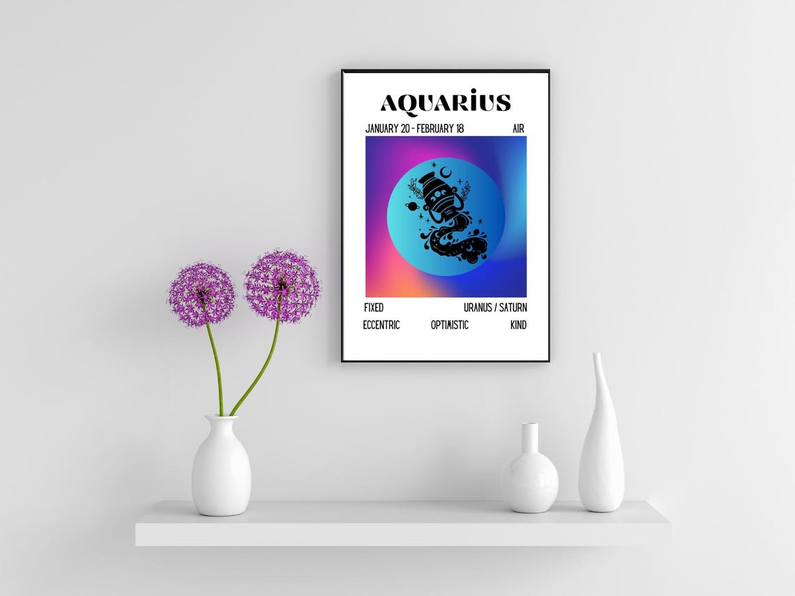 Aquarius Zodiac Sign Traits Dates Gradient Circle Art Poster - Image 4