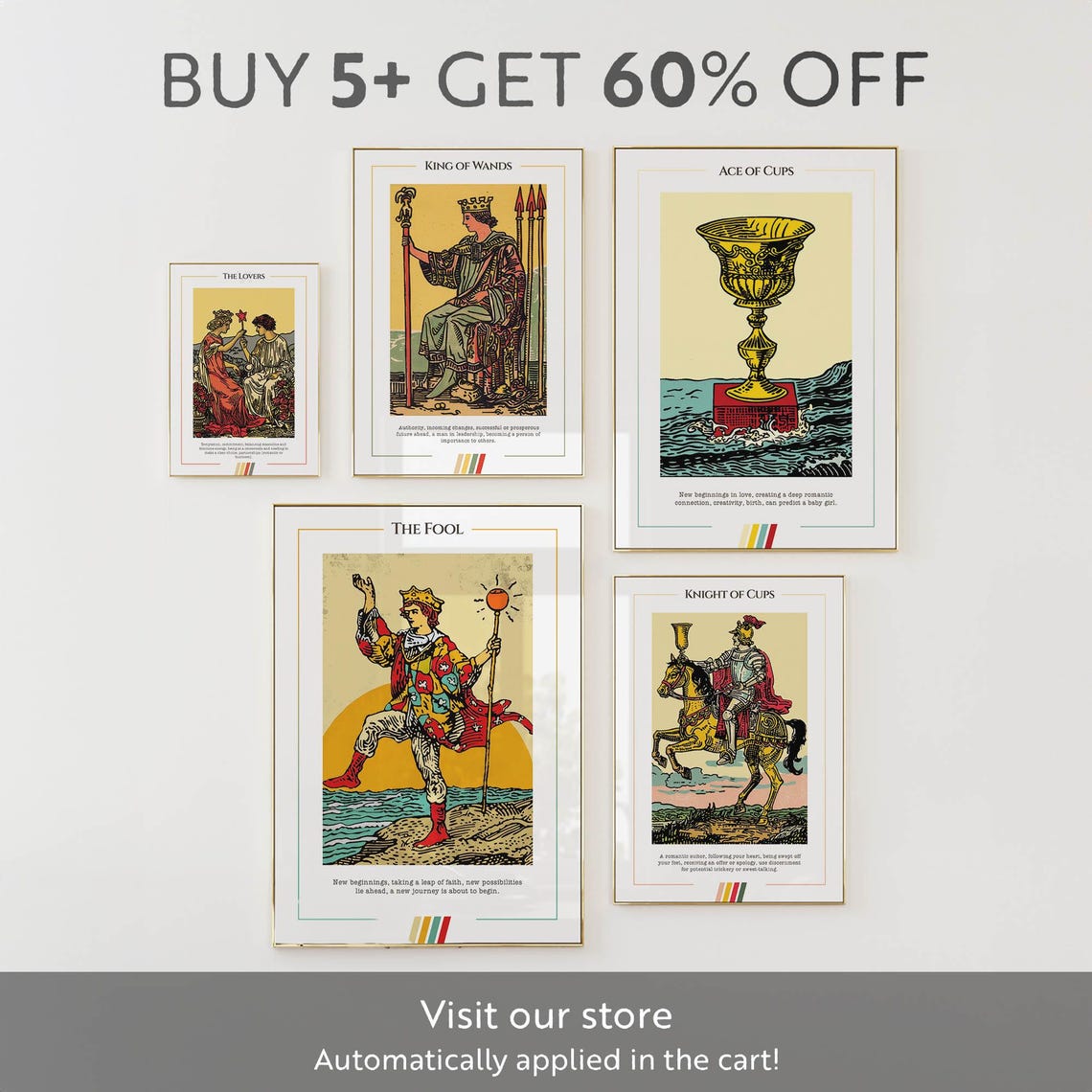 The Lovers Tarot Card Couple and Star Vintage Illustration Poster - Image 2