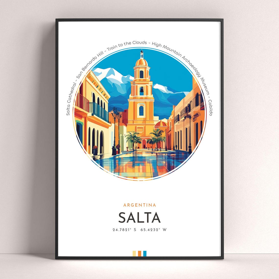 Salta Argentina Cathedral Andes Mountain Street Vintage Travel Poster