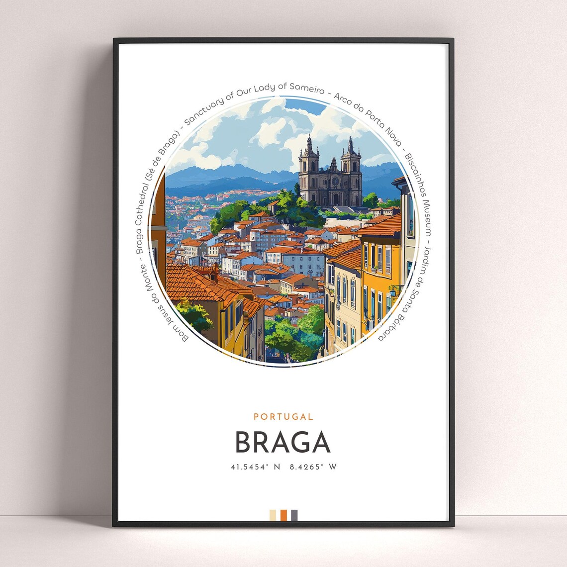 Braga City Poster Portugal Travel Print Wall Art Travel Gift Landscape City Art Wall Decor Birthday Gift