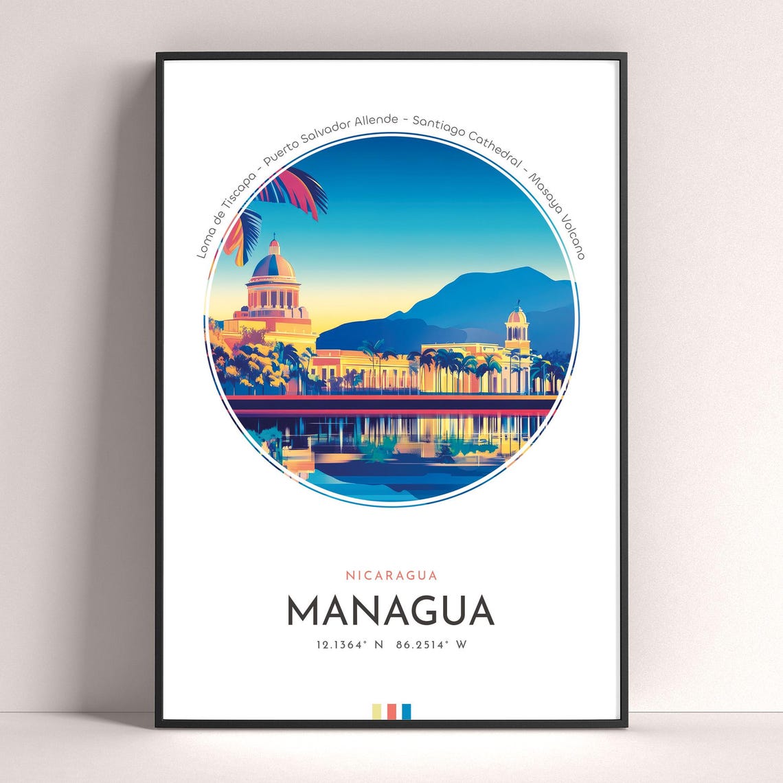 Managua City Poster Nicaragua Travel Print Wall Art Travel Gift Landscape City Art Wall Decor Birthday Gift